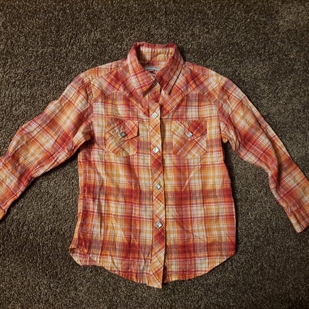Roper Plaid With Gold Shimmer Long Sleeve Western Pearl Snap Shirt
